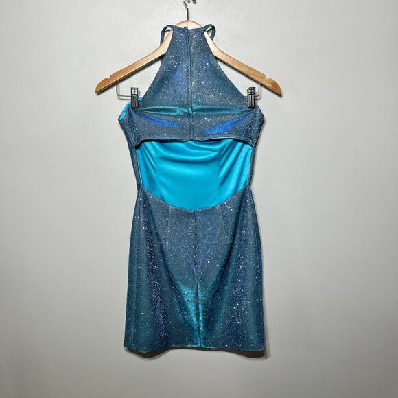 Sherri Hill Dress Blue Iridescent Miss Priss Prom Pageant Shimmer Halter Glam 4 - Picture 6 of 9